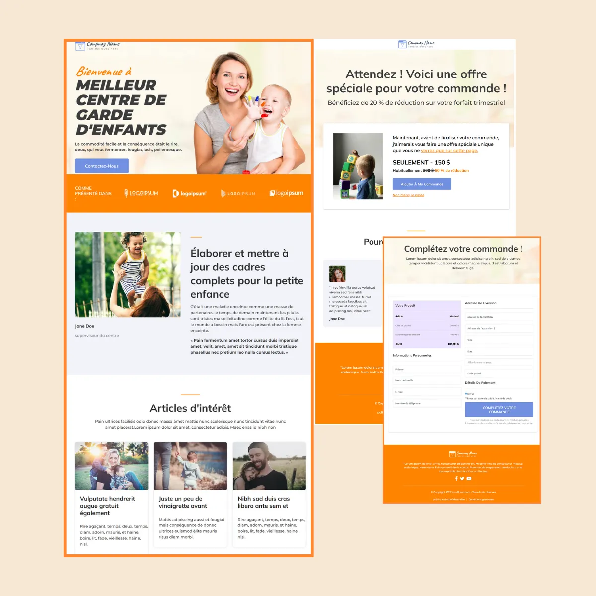 Page de vente garderie avec tunnel de conversion optimisé ayant généré 9000 euros en 4 semaines